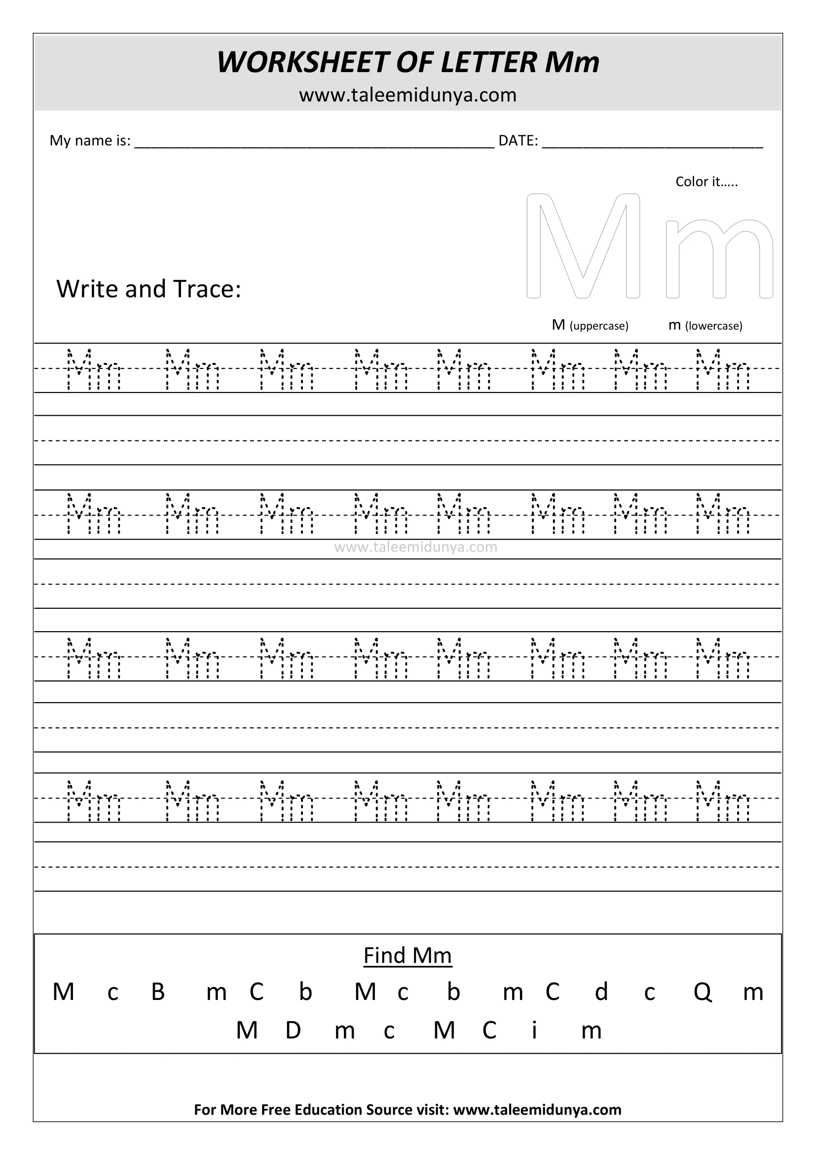 worksheet Mm